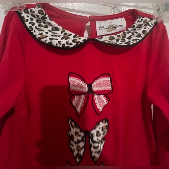 Rare Editions Girls Red Leopard & Lace Bow Design Flare Top in Size 5 - Picture 3 of 12